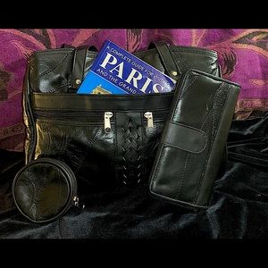 NWOT Black Leather Purse with BONUS Billfold Wallet and Coin Purse